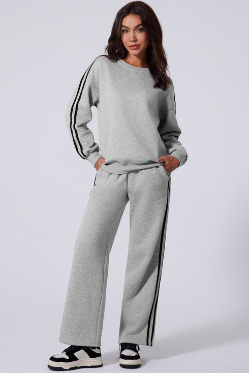 Side Striped Round Neck Top and Pants Active Set - Odaingerous